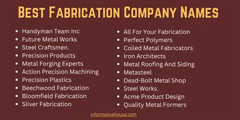 metal fabrication business names|metal fabrication company names.